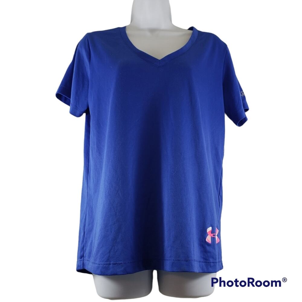 Under Armour Blue/Pink Brave The Run V-Neck Short Sleeve Semi-Fitted Top Size L